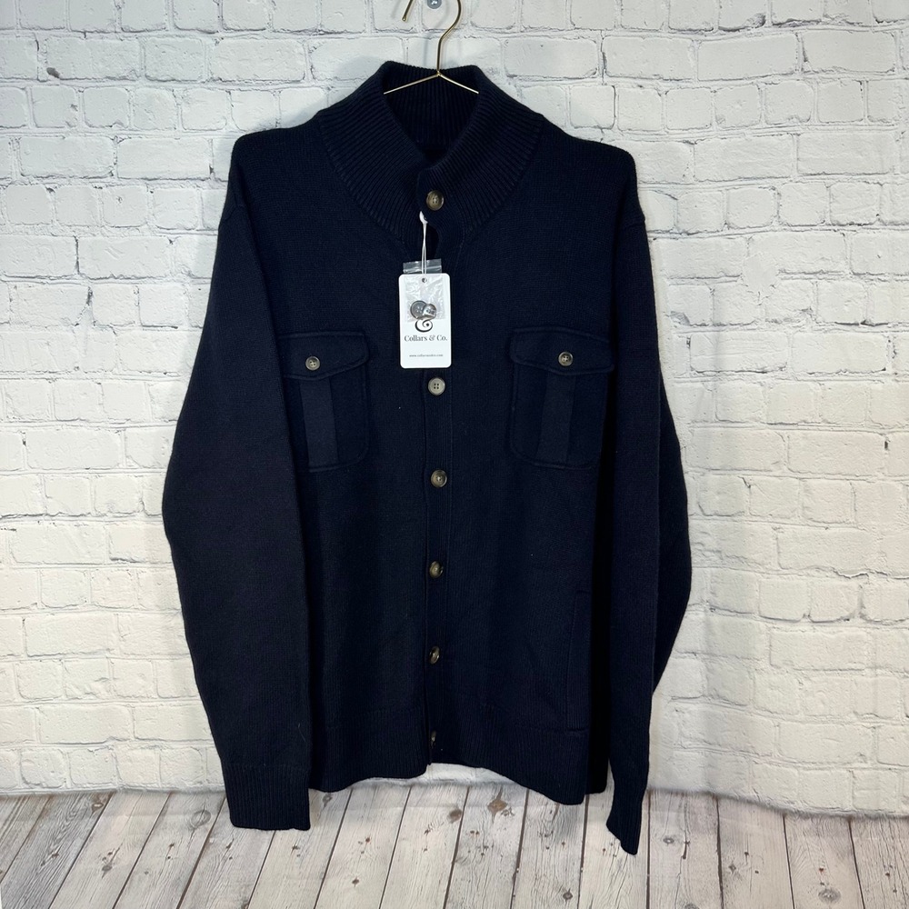 NEW Collars & Co Napoli Collection Navy Blue Wool Cashmere Cardigan Sweater XL
